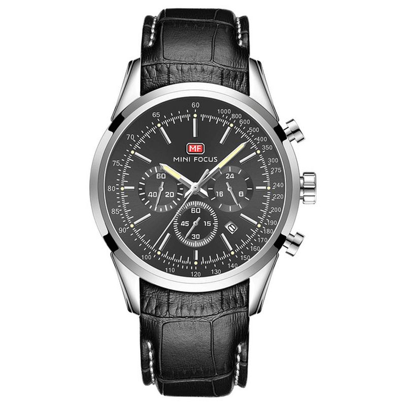 Mini Focus Mf0116G Läder Business Chronograph Calendar Vattentät Herrklocka Kvartsur