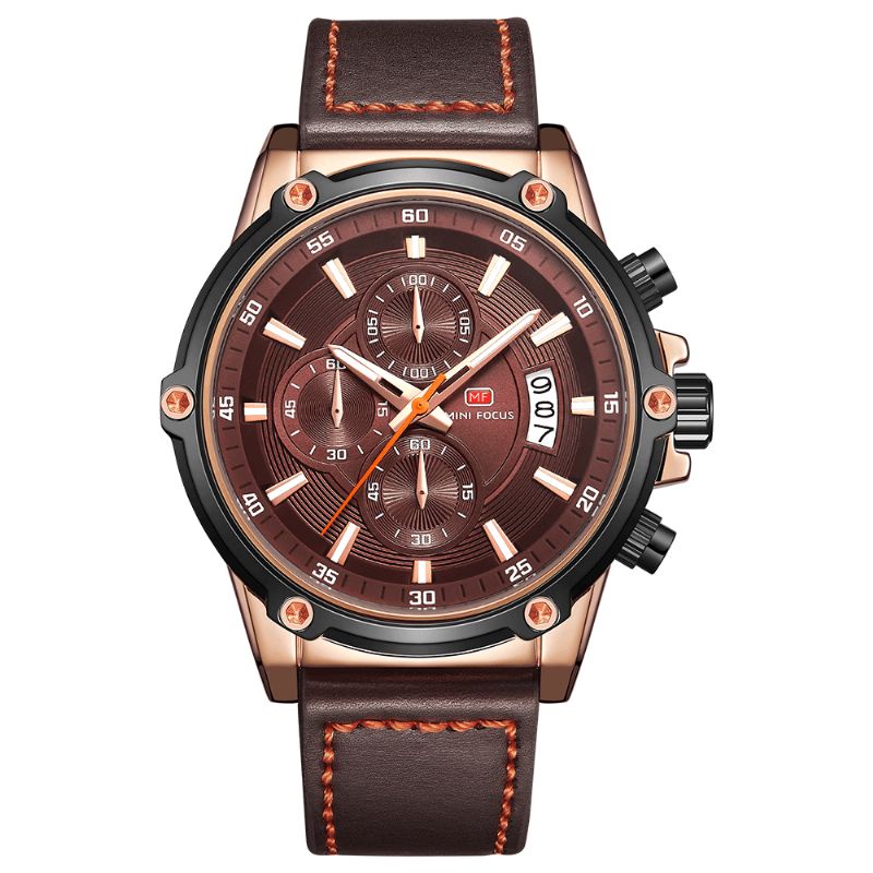 Mini Focus Mf0175G Militärstil Luminous Date Läderrem Herrarmbandsur Kvartsur