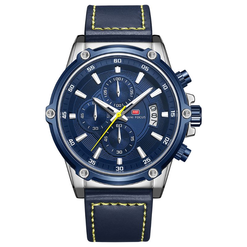 Mini Focus Mf0175G Militärstil Luminous Date Läderrem Herrarmbandsur Kvartsur