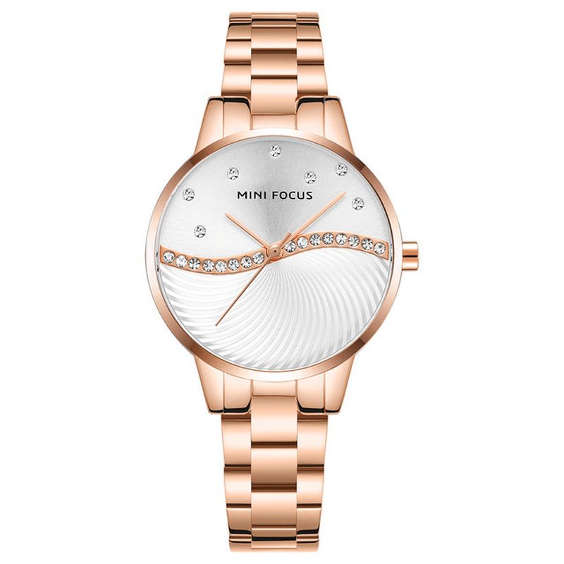 Mini Focus Mf0263L Simple Deign Elegant Crystal Dam Armbandsur I Rostfritt Stål Kvartsur