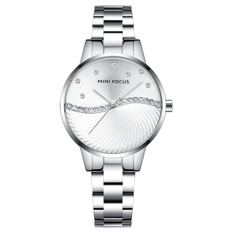 Mini Focus Mf0263L Simple Deign Elegant Crystal Dam Armbandsur I Rostfritt Stål Kvartsur