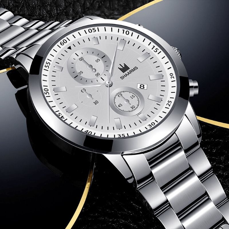 Mode Alloy Business Mode Steel Band Kvartsur Three-Eye Calendar Herr Watch