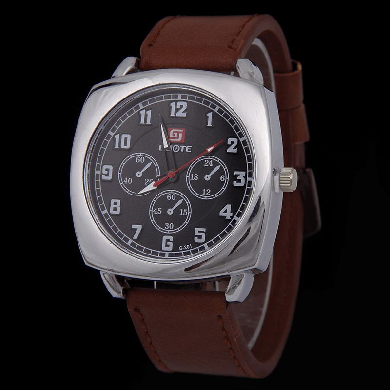 Mode Alloy Pu Läderrem Sport Square Watch Head Military Watch Bälte Kvartsur