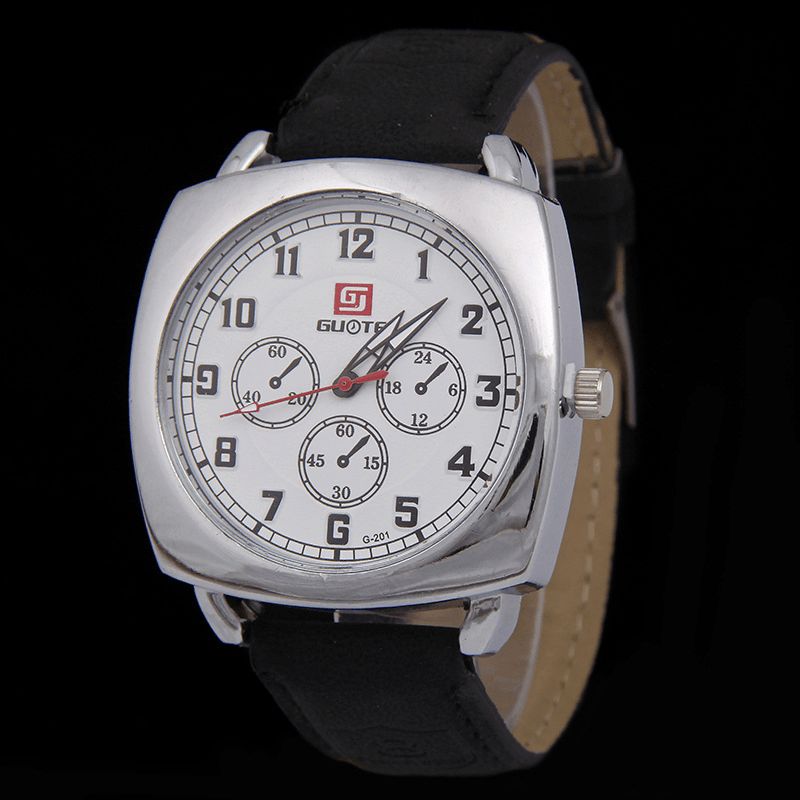 Mode Alloy Pu Läderrem Sport Square Watch Head Military Watch Bälte Kvartsur