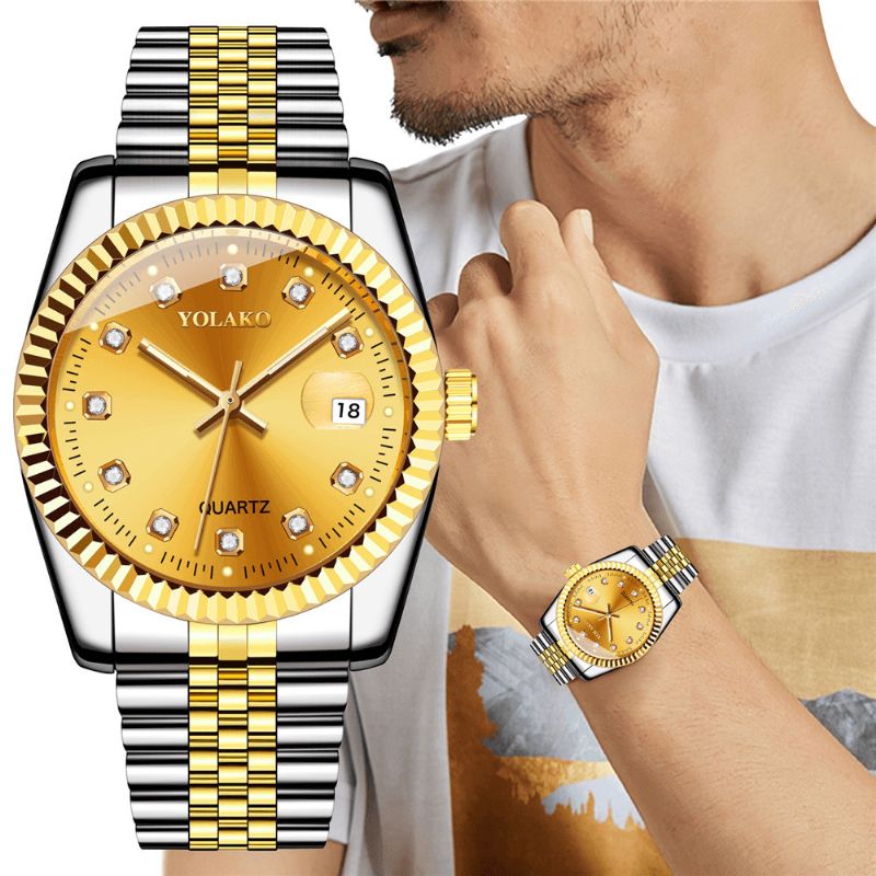 Mode Alloy Steel Band Watch Diamond Casual Square Herr Kvartsur