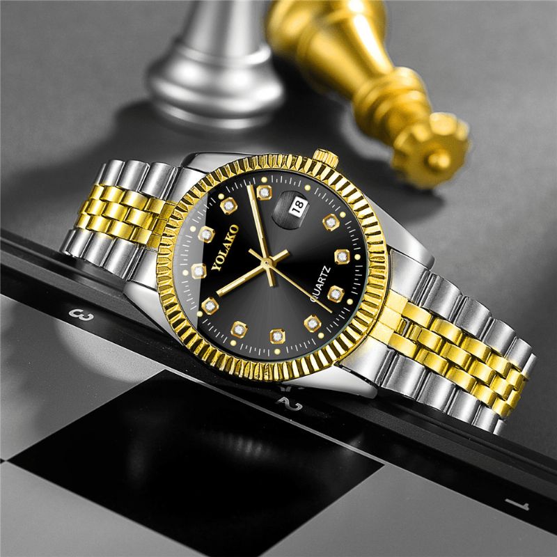 Mode Alloy Steel Band Watch Diamond Casual Square Herr Kvartsur