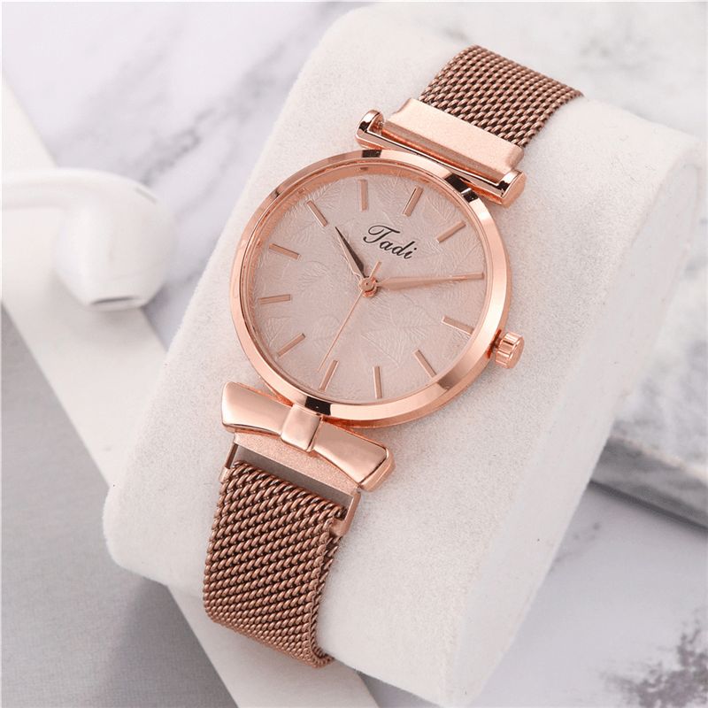 Mode Casual Elegant Design Kvinnor Klockor Legering Mesh Band Urtavla Handledsfodral Kvartsur