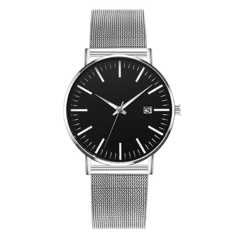 Mode Casual Män Business Watch Dekorerad Legering Band Pointer Calendar Kvartsur