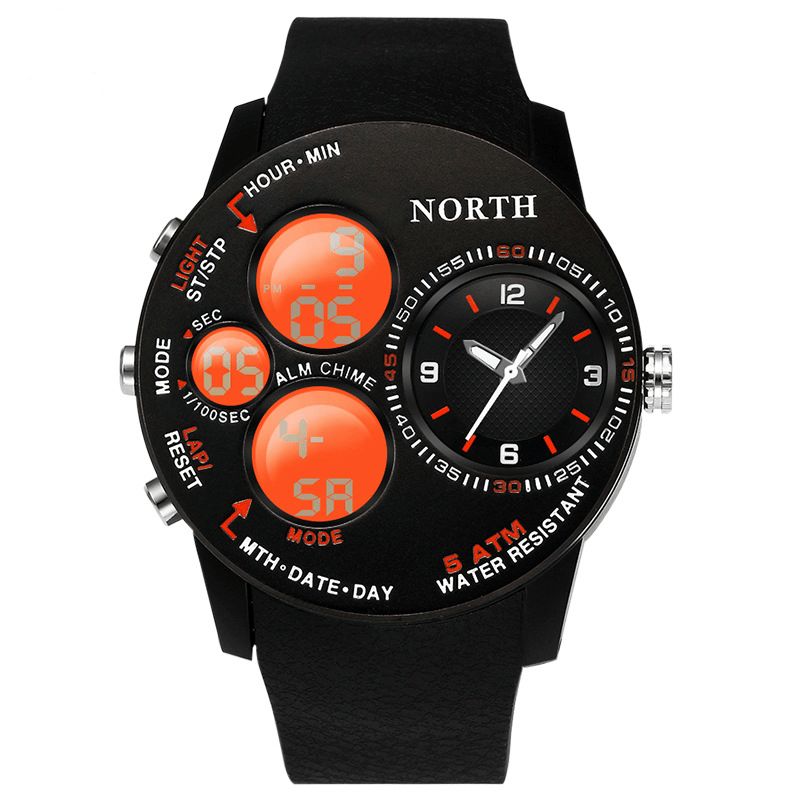 Mode Casual Män Digital Watch 5Atm Vattentät Lysande Week Date Display Stoppur Dual Display Watch