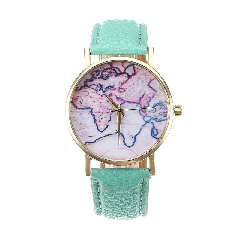 Mode Casual Pu-Läderrem Map Dial Kvinnor Armbandsur Kvartsur