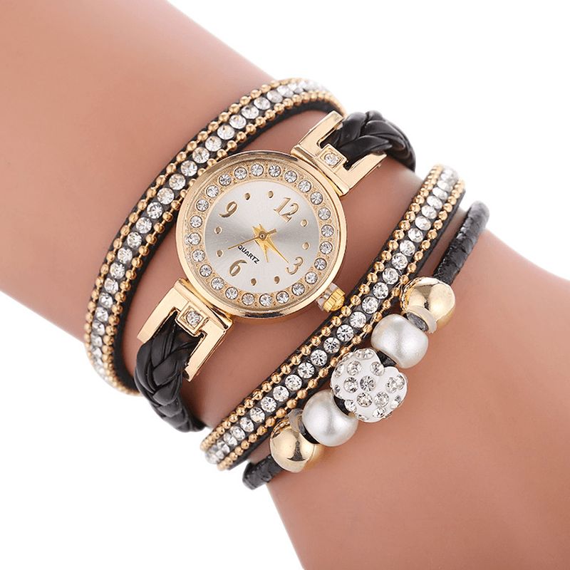 Mode Circle Armband Diamond Simple Dial Damklänning Kvinnor Kvartsur