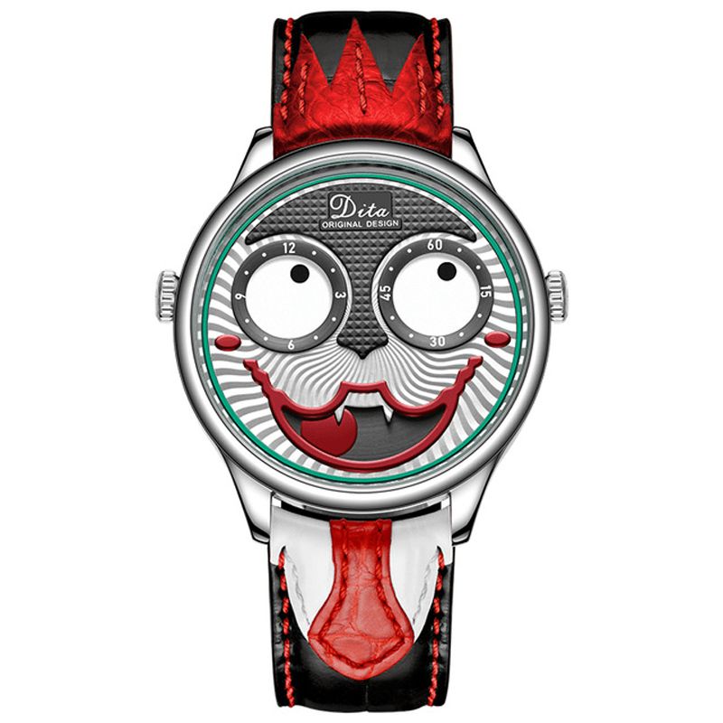 Mode Creative Joker Dial Läder Rostfritt Stål Armband Personlighet Legering Män Kvartsur