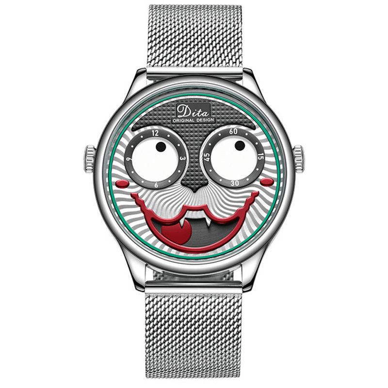 Mode Creative Joker Dial Läder Rostfritt Stål Armband Personlighet Legering Män Kvartsur