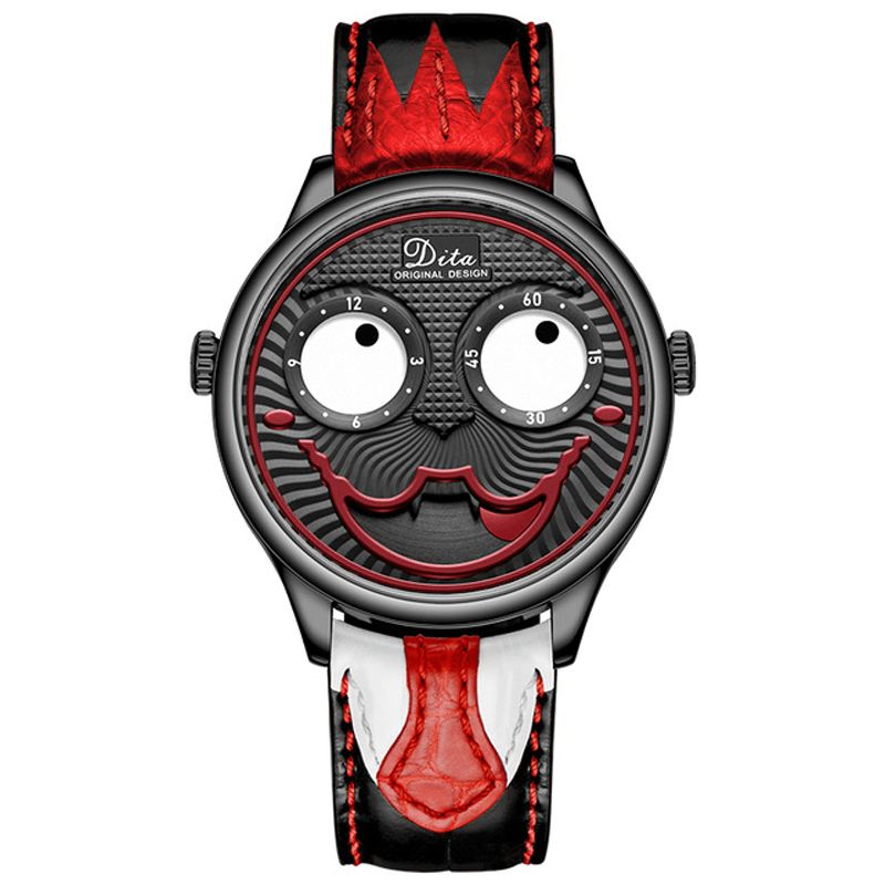 Mode Creative Joker Dial Läder Rostfritt Stål Armband Personlighet Legering Män Kvartsur