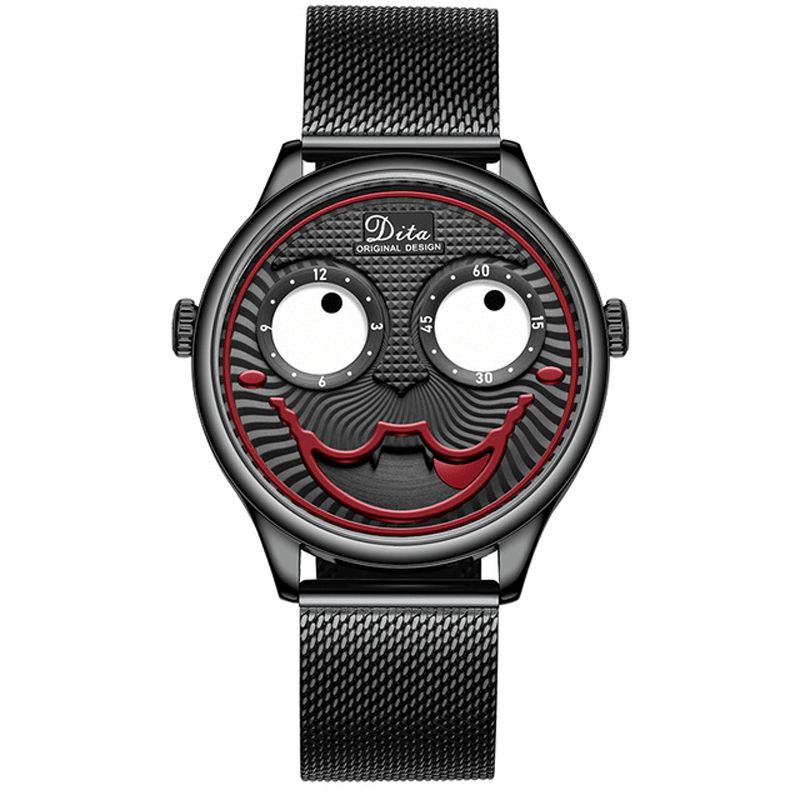 Mode Creative Joker Dial Läder Rostfritt Stål Armband Personlighet Legering Män Kvartsur