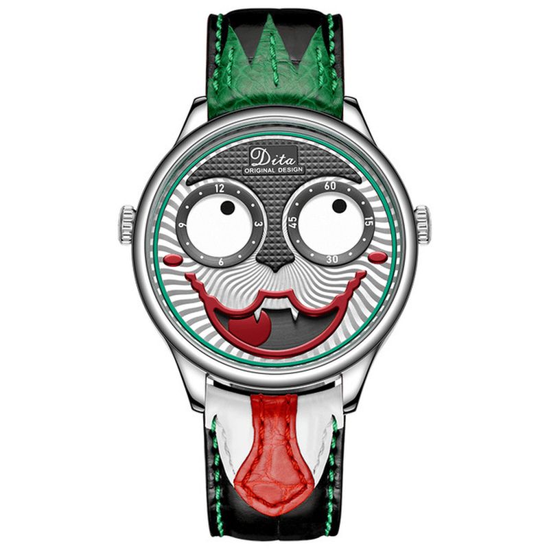 Mode Creative Joker Dial Läder Rostfritt Stål Armband Personlighet Legering Män Kvartsur