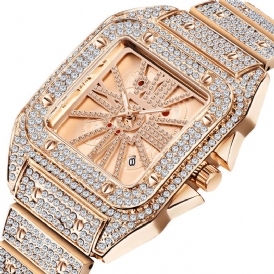 Mode Elegant Alloy Kvartsur Diamond Cool Herr Watch Square Urtavla Form Kvartsur