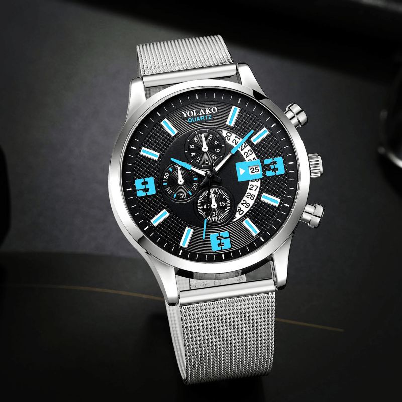 Mode Elegant Legering Herr Business Watch Dekorerad Pointer Calendar Kvartsur