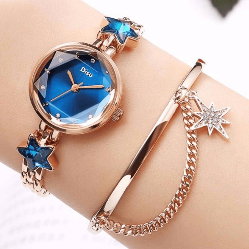 Mode Lyx Elegant Crystal Lucky Star Mönster Damarmband Armbandsur Kvartsur