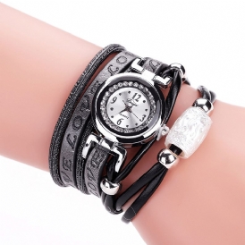 Mode Lyx Rhinestone Pu Läder Kvinnor Kvartsur Armband Watch