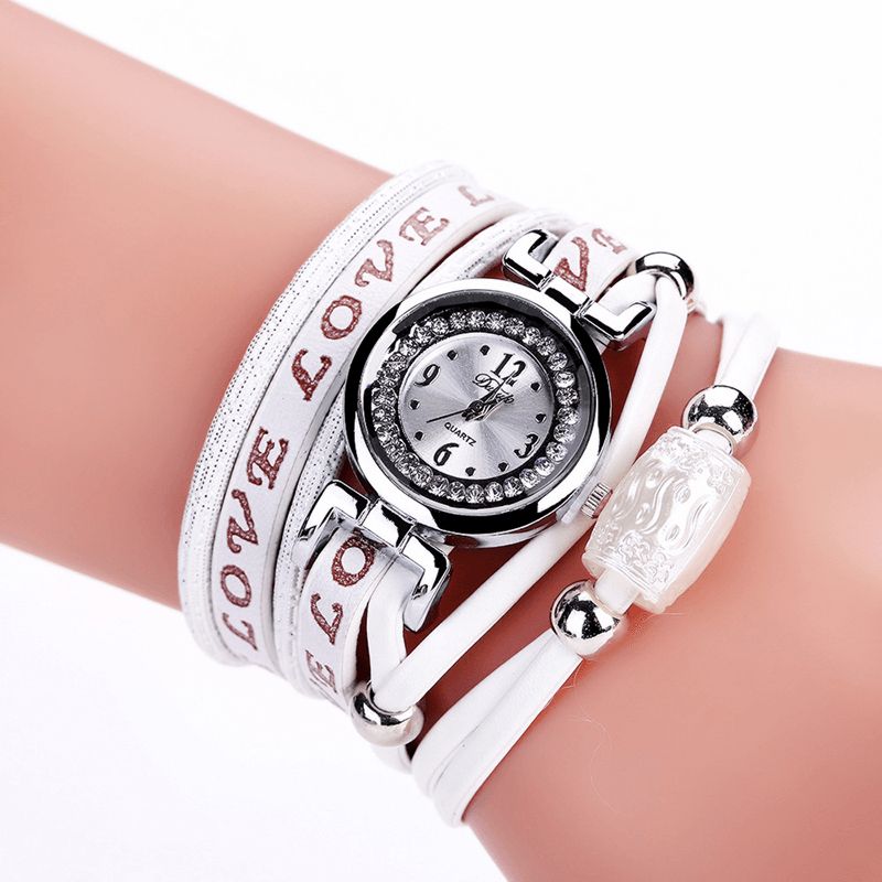 Mode Lyx Rhinestone Pu Läder Kvinnor Kvartsur Armband Watch