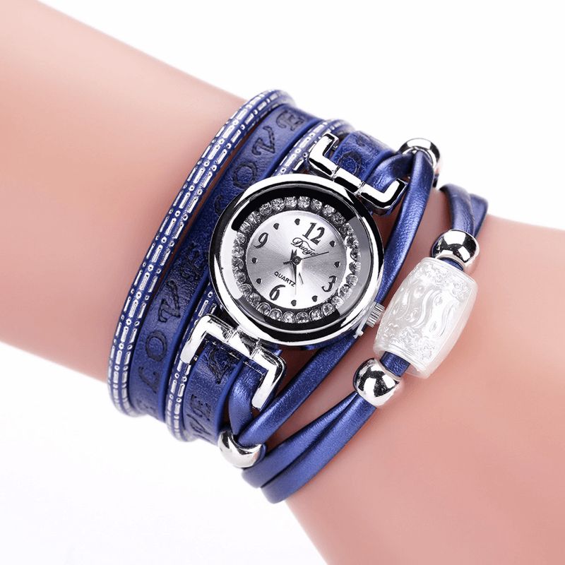 Mode Lyx Rhinestone Pu Läder Kvinnor Kvartsur Armband Watch