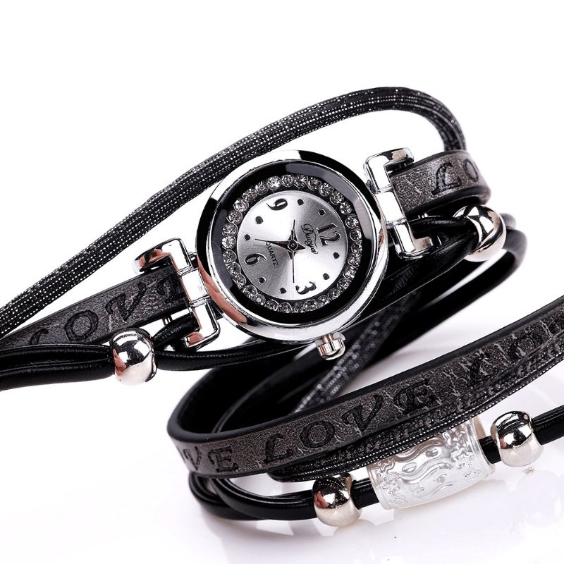 Mode Lyx Rhinestone Pu Läder Kvinnor Kvartsur Armband Watch