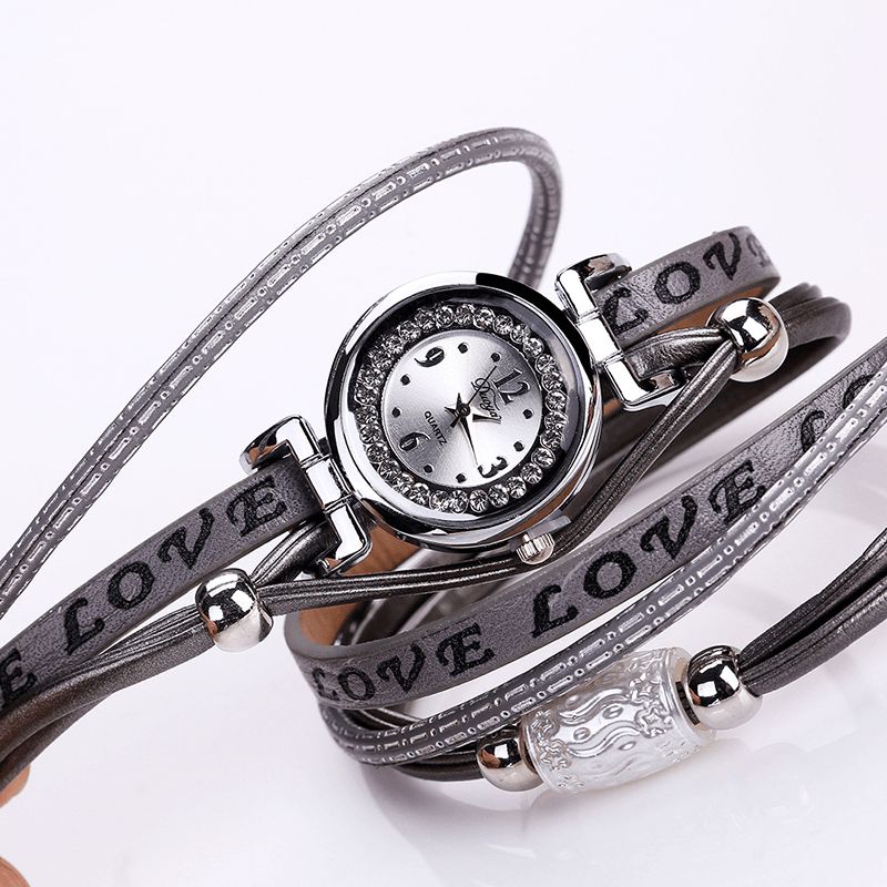 Mode Lyx Rhinestone Pu Läder Kvinnor Kvartsur Armband Watch