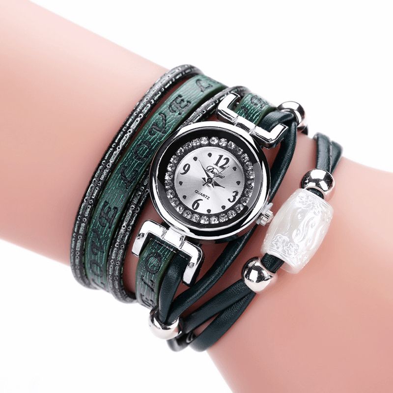 Mode Lyx Rhinestone Pu Läder Kvinnor Kvartsur Armband Watch