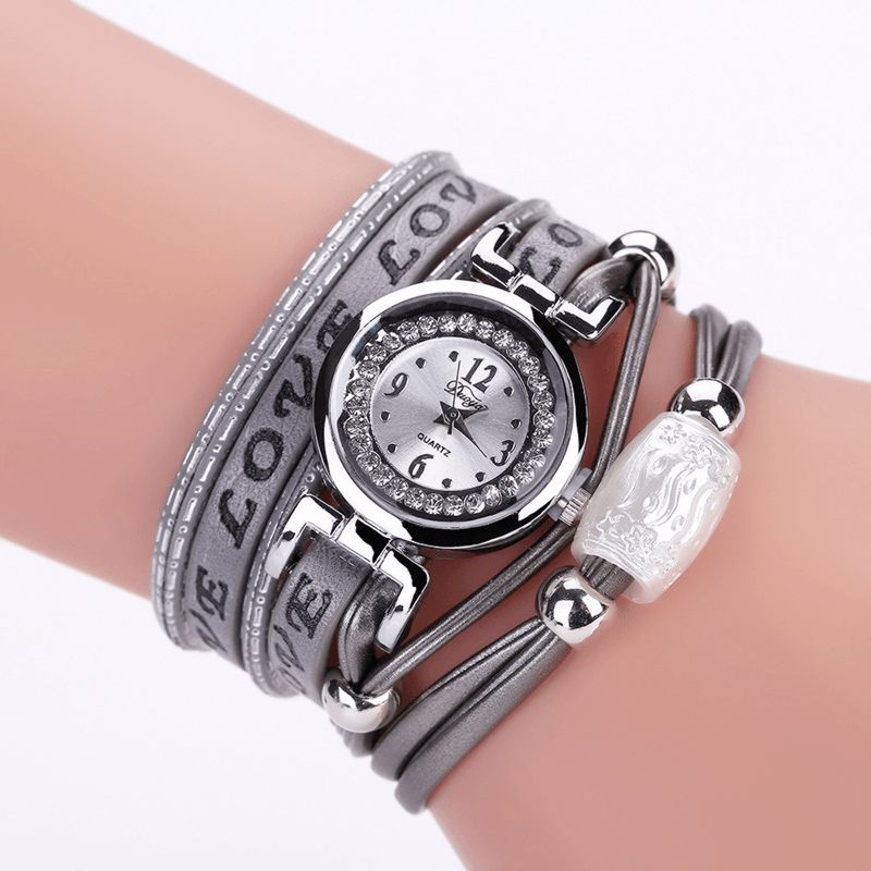 Mode Lyx Rhinestone Pu Läder Kvinnor Kvartsur Armband Watch