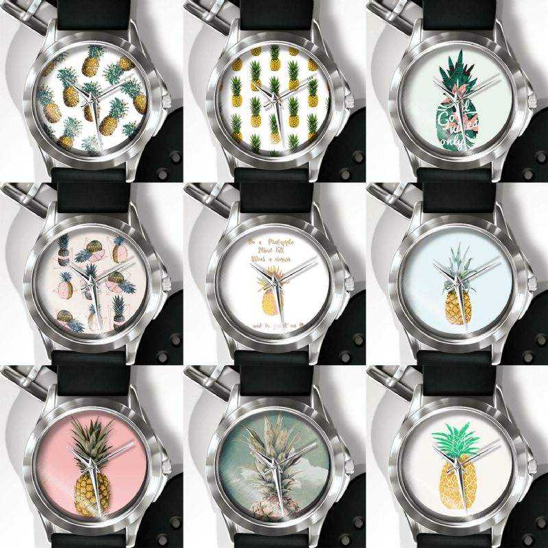 Mode Pineapple Print Watch Summer Fruktlegering Pvc Casual Lady Kvartsur