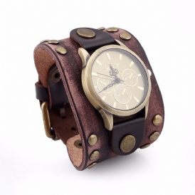 Mode Punk Vintage Äkta Läder Män Kvartsur Armband Watch