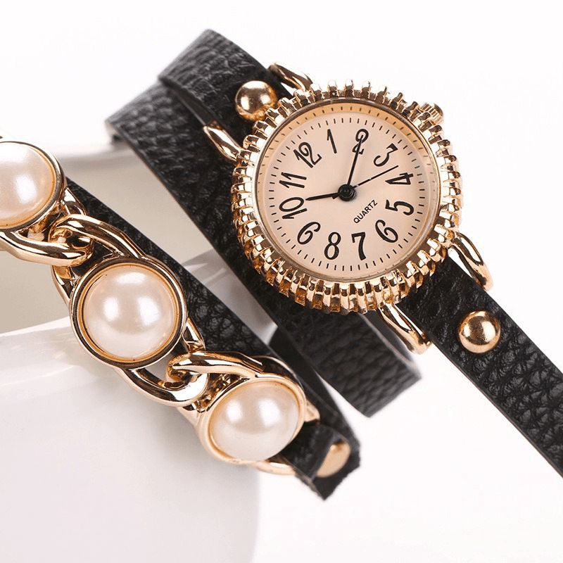 Mode Three Pearl Damklocka Damklänning Watch Armband Kvartsur