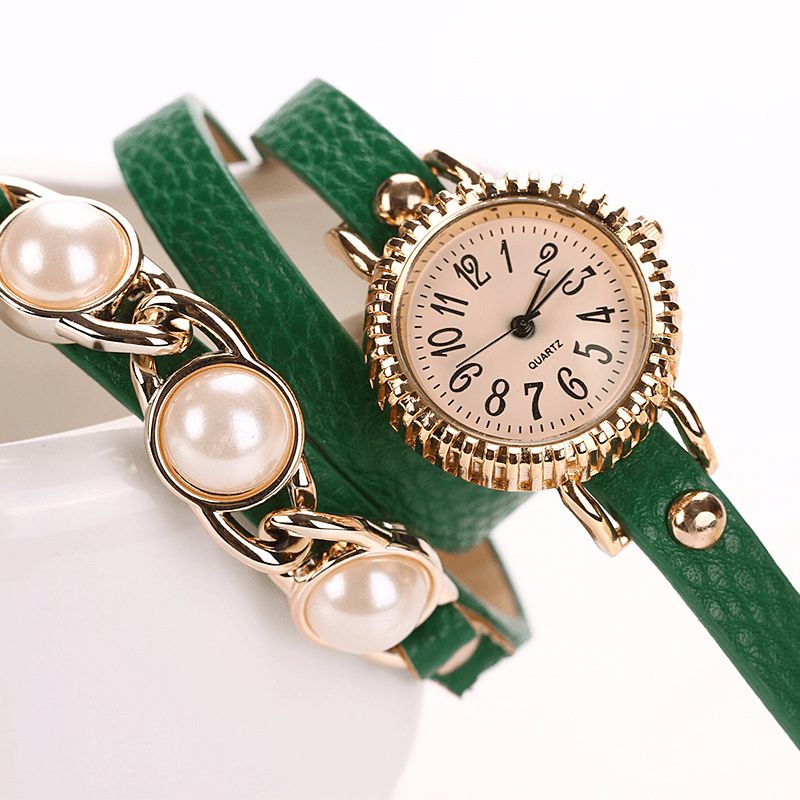 Mode Three Pearl Damklocka Damklänning Watch Armband Kvartsur