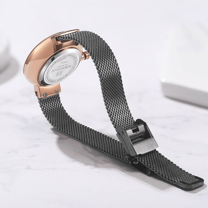 Naviforce 5013 Reliefurtavla Unik Stil Damarmbandsur Mesh Stålband Kvartsur