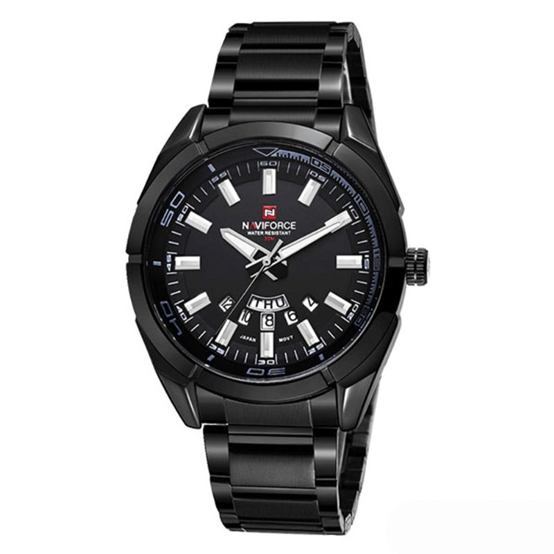 Naviforce 9038 Vattentät Kalender För Män Armbandsur Lysande Display Full Steel Clock Kvartsur