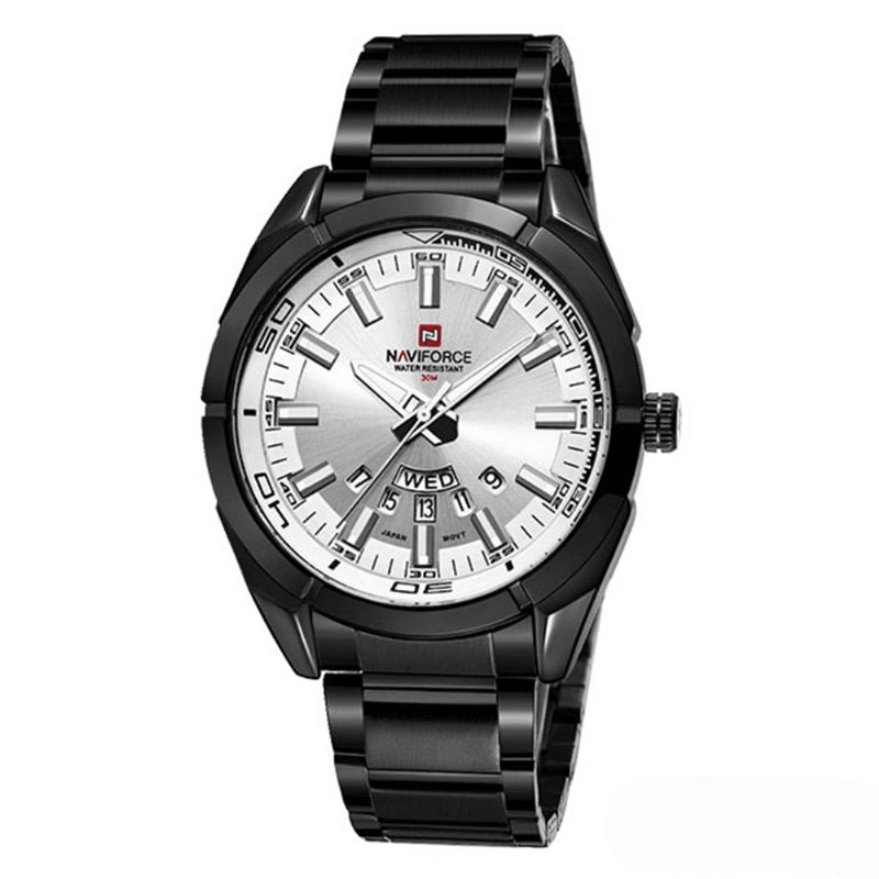 Naviforce 9038 Vattentät Kalender För Män Armbandsur Lysande Display Full Steel Clock Kvartsur