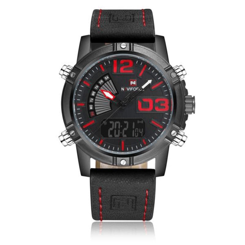 Naviforce 9095 Mode Sport Herrklocka Casual Läderband Sport Dual Movement Armbandsur