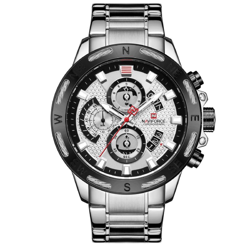 Naviforce 9165 Multifunktionsljusande Hand Dual Display Watch Full Steel Kvartsur