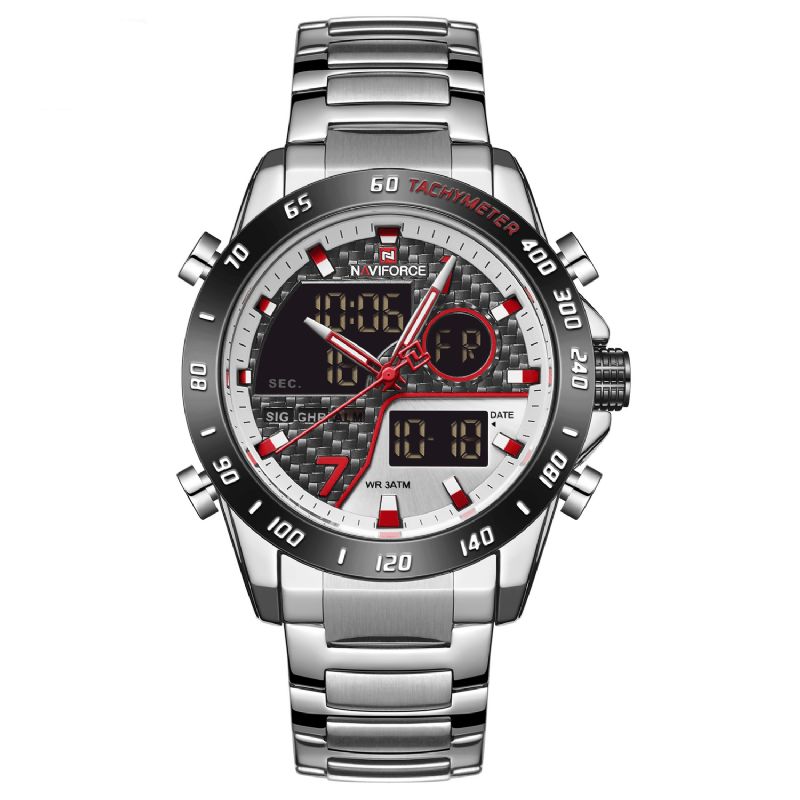 Naviforce 9171 Full Steel Dual Display Watch Luminous Display Herr Kvartsur