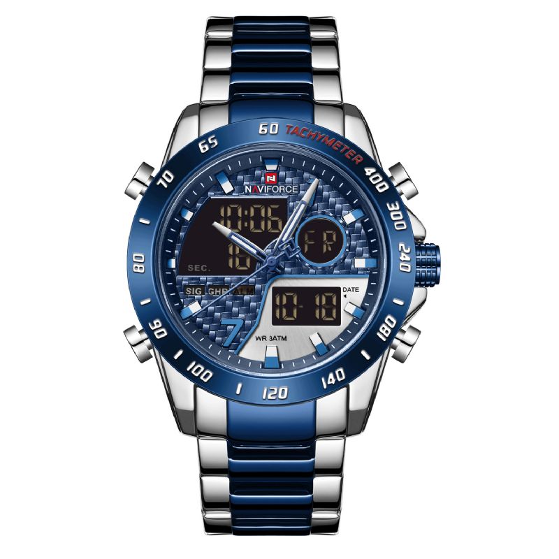 Naviforce 9171 Full Steel Dual Display Watch Luminous Display Herr Kvartsur