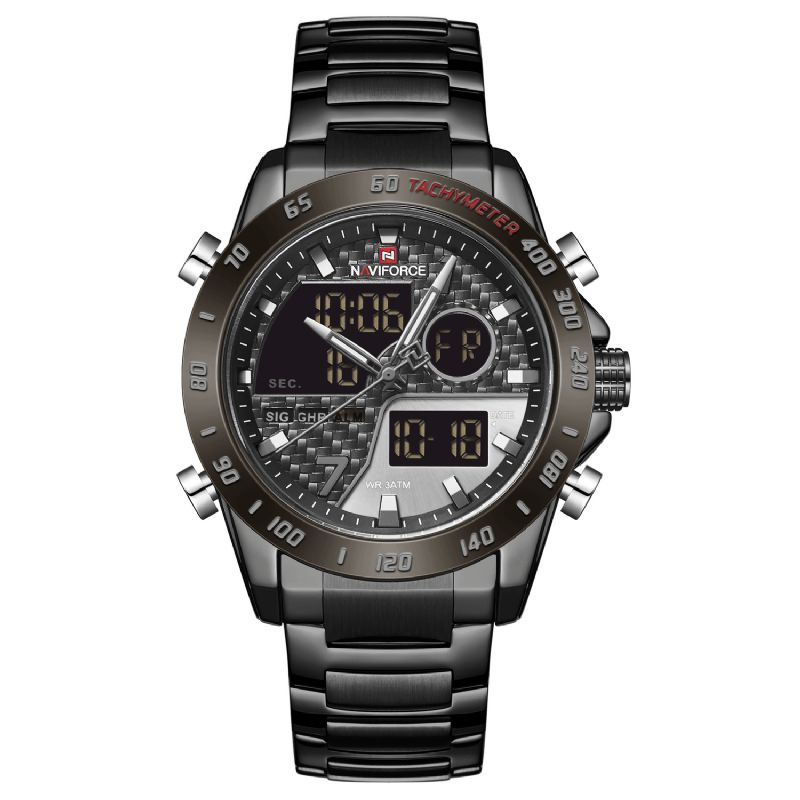 Naviforce 9171 Full Steel Dual Display Watch Luminous Display Herr Kvartsur