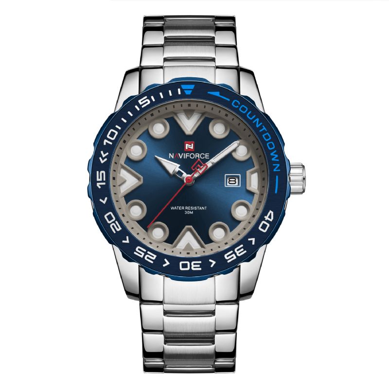 Naviforce 9178 Full Steel Luminous Display Herr Armbandsur Date Display Kvartsur