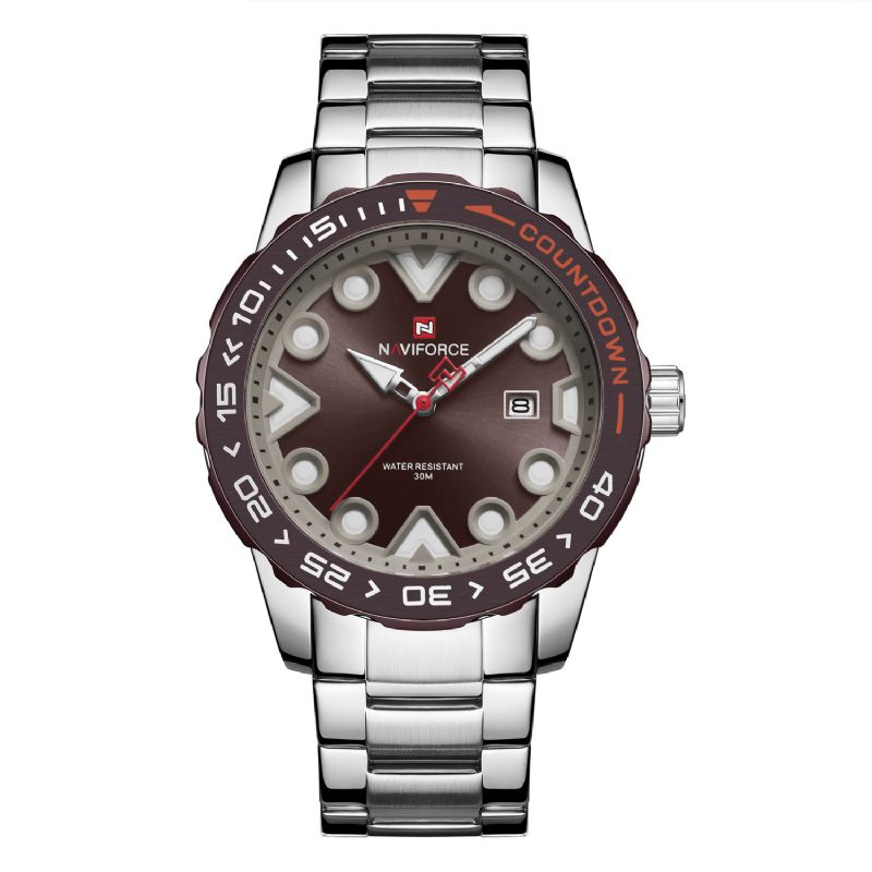 Naviforce 9178 Full Steel Luminous Display Herr Armbandsur Date Display Kvartsur