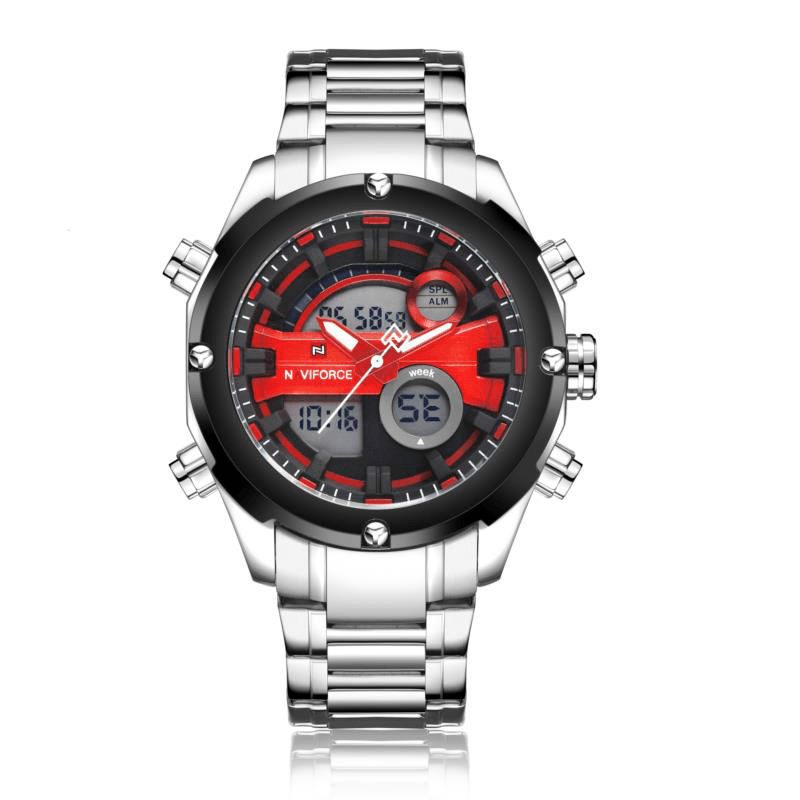 Naviforce Nf9088 Mode Män Dual Display Watch Lyx Sportklocka I Rostfritt Band