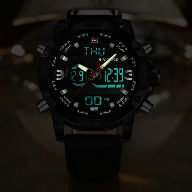 Naviforce Nf9097 Mode Män Dual Display Watch Lyx Läderrem Sportklocka