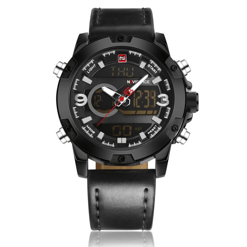 Naviforce Nf9097 Mode Män Dual Display Watch Lyx Läderrem Sportklocka