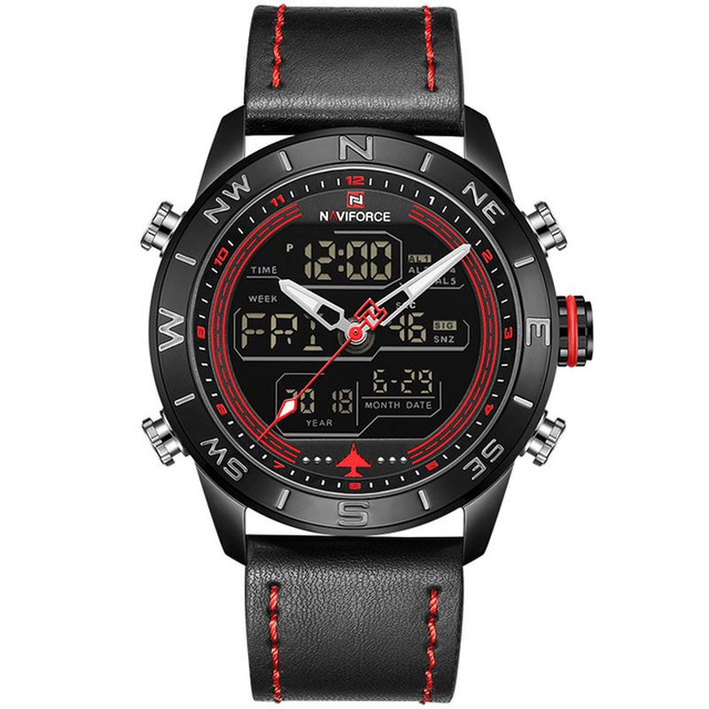 Naviforce Nf9144 Vattentät Led-Klocka Med Dubbla Skärmar Chronograph Digital Watch