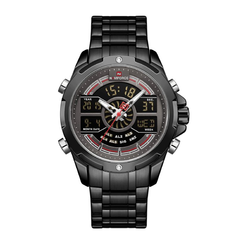 Naviforce Nf9170 Led-Skärm Metallfodral Dual Display Watch Business Style Herr Digital Watch