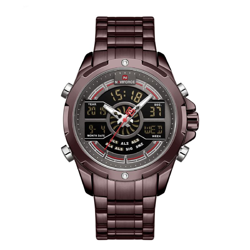 Naviforce Nf9170 Led-Skärm Metallfodral Dual Display Watch Business Style Herr Digital Watch